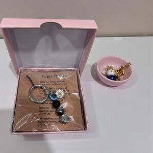 Triple Threat Protection Keychain Evil Eye Daisy Labradorite Hematite NIB